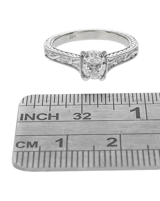 Oval Diamond Solitaire Etched Engagement Ring
